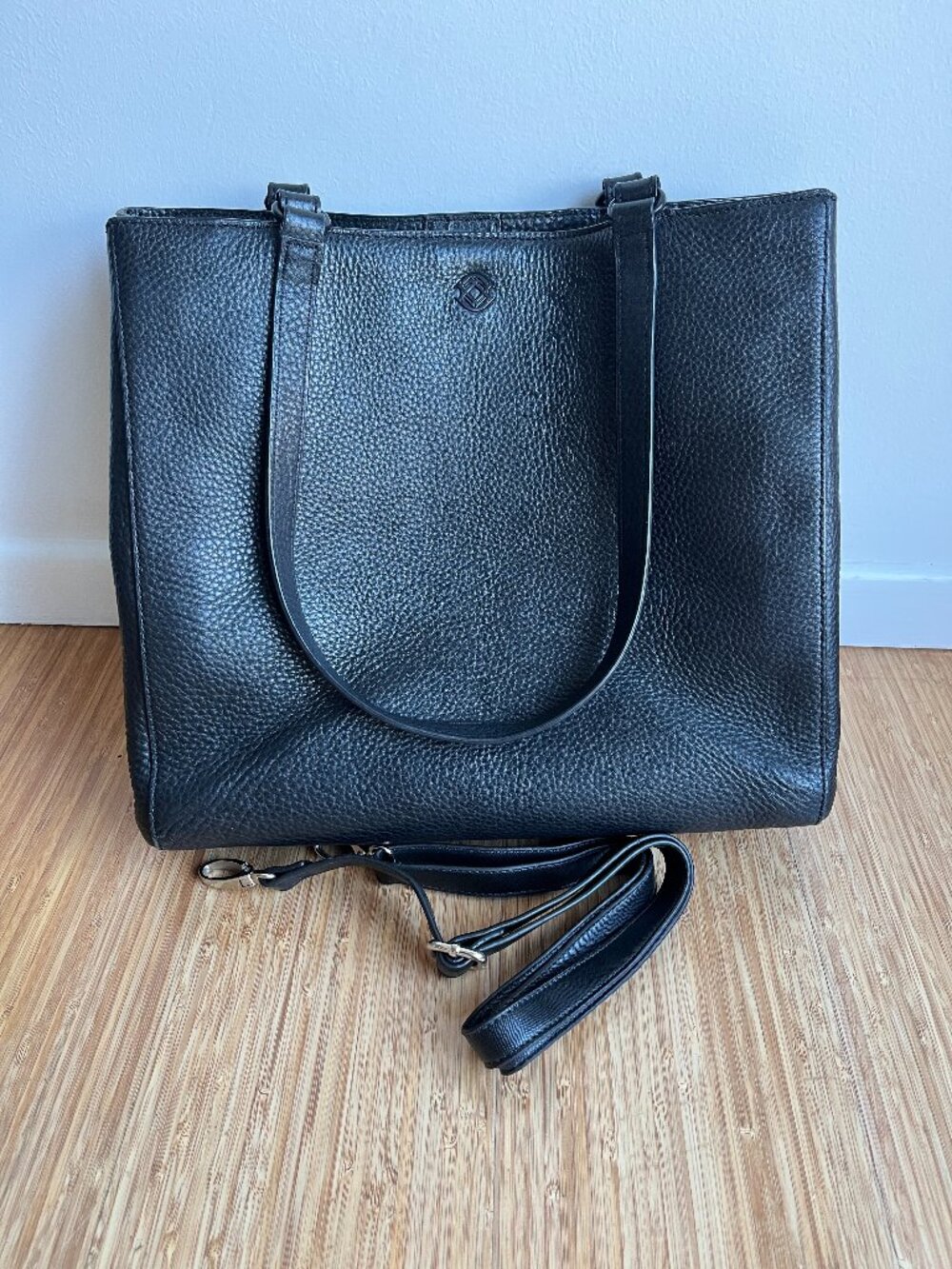 Dagne Dover Allyn Tote Onyx Black Pebbled Leather Medium Laptop Shoulder Bag